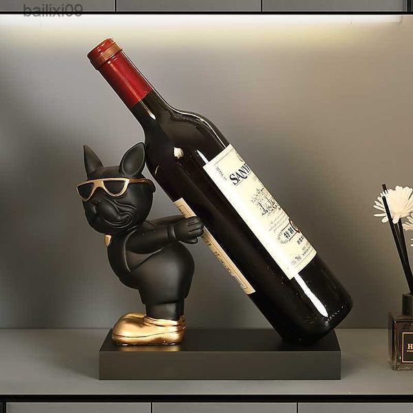 Objets décoratifs Chien Figurines Casier à vin rouge Accueil Décoration intérieure Accessoires Bouledogue français Statue Maison Salon Décor Table Ornements T230710