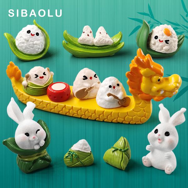 Objetos decorativos Dragon Boat Festival Estatuilla de conejo de Pascua Hogar Kawaii Decoración de la habitación Miniatura Hada Jardín Decoración Accesorios Figura moderna 230428