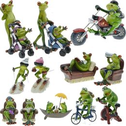 Objetos decorativos Figuras 1-4 piezas Resina 3D Artesanía creativa de rana Pensando en esquiar ciclismo deportes Modelo de rana Oficina en casa Decoración de mesa Regalo Presente 231201