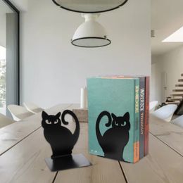 Objets décoratifs Figurines 1 paire de serre-livres en métal de chat mignon noir creux supports de livre de chaton persan supports antidérapants légers et durables 230926