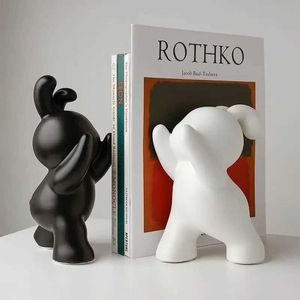 Objetos decorativos Figuras de 1 par organizador de escritorio Creative Rabbit Bookend Ceramic Ornament Holder Book Book Book Gift Lindo Book Nordic Style Book Decoration T24050