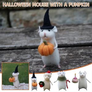 Objets décoratifs Figurines 1 pièce Halloween souris avec citrouille feutre laine animal fait à la main noël feutrage décoration jouet bricolage poupée artisanat cadeau 230921