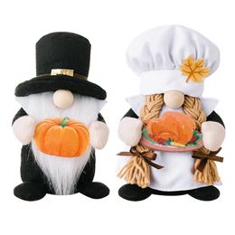 Decoratieve objecten beeldjes 1 stuk Thanksgiving Day Harvest Festival Knuffelen Pompoen Chef Hoed Rudolph Doll Ornamenten Herfst Kabouter Pluche Elf Geschenken Vrouw 230809