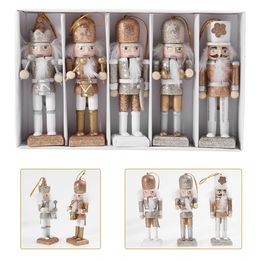 Decoratieve objecten Figurines 1 Set kersthout Walnoot Soldaat Woon notenkraker Puppet Glittering Poeder ornamentroman Kerst houten tafelblad Decor 230815