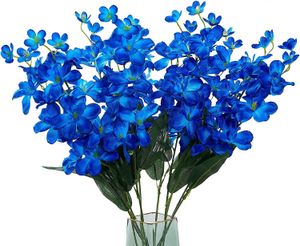 Objetos decorativos Figuritas 10 piezas Flores de orquídeas artificiales Tallos largos azules a granel para el hogar de la boda 230110