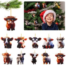 Decoratieve objecten Figurines 10 stks koeienwagen hangers schattige cartoon hangende huisboomdecoratie acryl koe hangers decoratief kerstboom ornament 230815