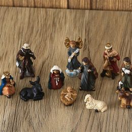 Objets décoratifs Figurines 11 pièces boîte Statue de la nativité scène réutilisable artisanat Christ naissance jésus ornement 230228