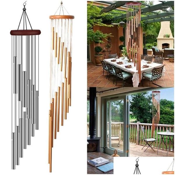 Objetos decorativos Figuras 12 tubos Campanas de viento Colgante Tubo de aluminio Tubo de metal Campanas Decoración Balcón Patio al aire libre Jardín Ho Dhqak