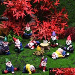 Objets décoratifs Figurines 12pc / Set Mini Fée Jardin Ivre Yoga Gnomes Ornements miniatures Ensemble Nain Bonfire Statues Pot de fleurs Déco Otsrq