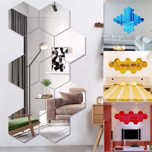 Objets décoratifs Figurines 12pcs 3d miroir mural autocollant hexagone décalale décoration intérieure diy auto-adadhésive décoration autocollants décoration murale art 126 mm grand 230812