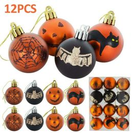 Decoratieve objecten beeldjes 12 stuks mini Halloween boom kerstballen glitter 6 cm feestdecoratie ornamenten plastic bal huisbenodigdheden 230901