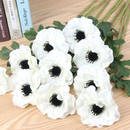 Objets décoratifs Figurines 15pcs Lot Simulation Soie Tête Unique Anémone Fleur Maison Salon Décoration Faux Fleurs Fête De Mariage Fond Accessoires 230110