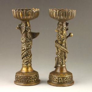 Decoratieve objecten Figurines 17,8 cm * / Chinese handgemaakte fijne draak en Phoenix Bronze Candlestick Pair metalen handwerk