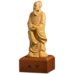 Decoratieve objecten beeldjes 19 cm chuang tzu sculptuur Zhuangzi houtsnijwerk Chinese historische figuren hand gesneden solide kleine ornament m