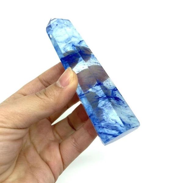 Objetos decorativos Figuritas 1 pieza 100 mm-110 mm Punto de fundición azul natural Varita de cristal Piedra de pulido curativa para decoración del hogar