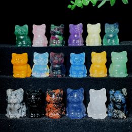 Objets décoratifs Figurines 1 pièce de chat mignon assis avec jauntily, chaton en cristal naturel, cadeau de sculpture pour son souvenir, délicieux décor de maison, ornements en pierre Reiki 231027