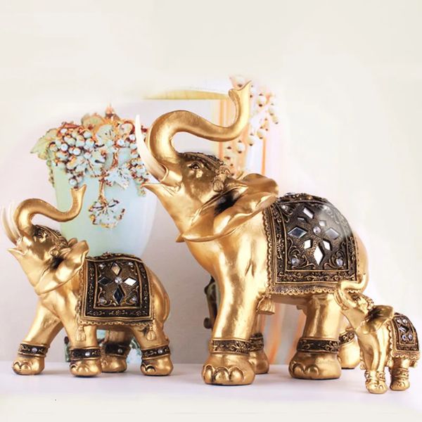 Objets décoratifs Figurines 1 PC Statue d'éléphant en résine dorée Feng Shui Sculpture de tronc élégante Figurine de richesse chanceuse Artisanat Ornements Décoration d'intérieur 231129