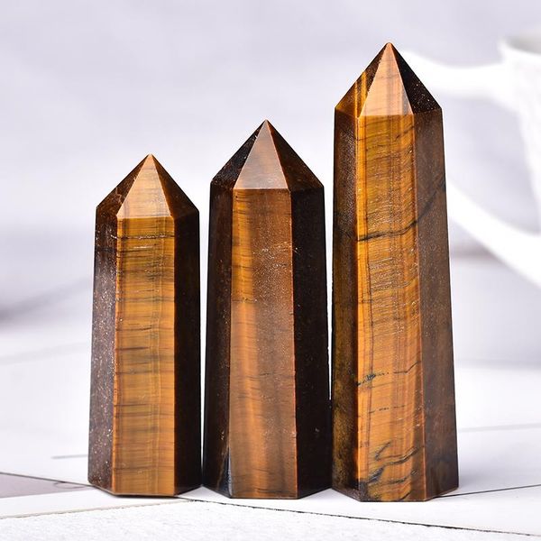 Objetos decorativos Figuritas 1 pieza Punto de cristal natural Ojo de tigre Piedra energética curativa Torre de cuarzo Adorno artesanal Reiki Obelisco Varita Hogar