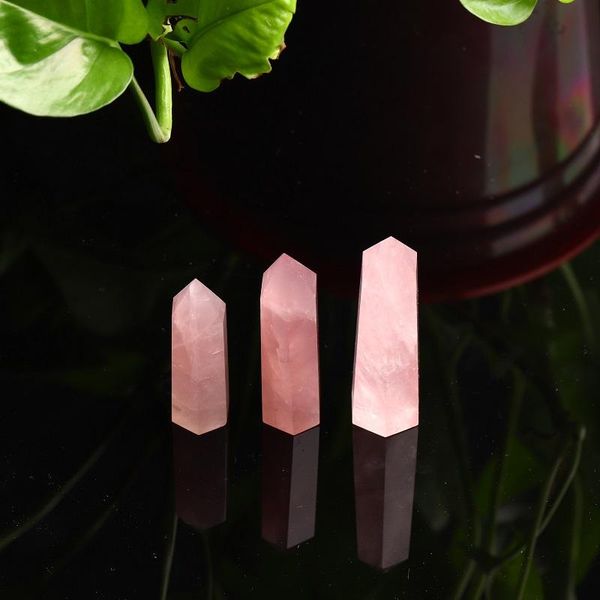 Objetos decorativos Figuritas 1 pieza Cristal natural Cuarzo rosa Hexágono Punto de palo Adorno mineral Decoración de piedra Reparación mágica Hogar moderno