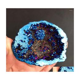 Decoratieve objecten Figurines 1 stcs Blue Angel Aura Quartz Crystal Geode Titanium Bismuth Sil Cluster Rainbow Reiki Healing Drop del Dh8x4