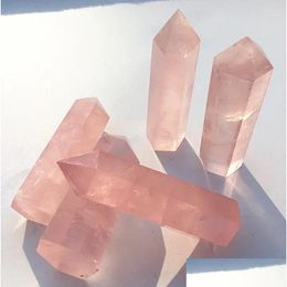 Objetos decorativos Figuras 1 unids Roca natural Rosa Cuarzo Rosa Cristal Varita Punto Curación Mineral Piedra Colección DIY Decoración para el hogar Hex Otfa0