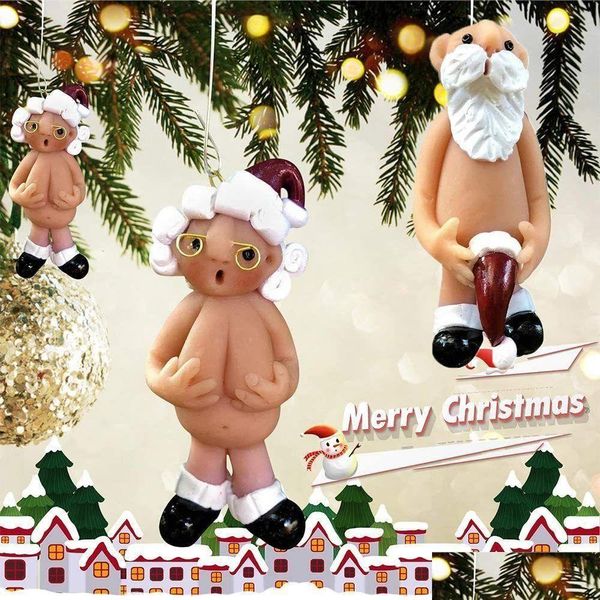 Objets décoratifs Figurines 1pcs résine drôle père Noël nu pendentif Noël mâle femelle arbre de Noël Decora année fête pour la maison Dro Otrkc