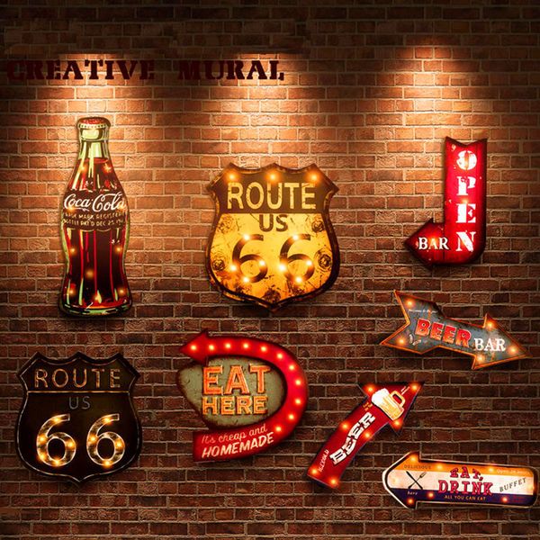 Objets décoratifs Figurines 20 Styles Vintage LED Lumière Enseignes Au Néon Peinture Pour Pub Bar Restaurant Café Publicité Signalisation Suspendue En Métal 230609