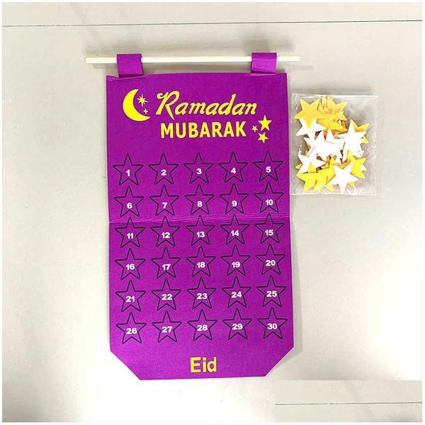 Objets décoratifs Figurines 2023 Eid Mubarak Bricolage Feutre Ramadan Calendrier Avec Poche Pour Enfants Cadeaux Compte à rebours Musulman Balram Party D Dhini