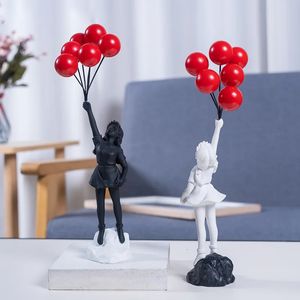 Decoratieve objecten beeldjes 2023 Kamerdecoratie Creatief Liefdesballon Meisje Sculptuur Ornamenten Abstract Modern Huis Desktop Studie Kantoor Decor Geschenk 231027