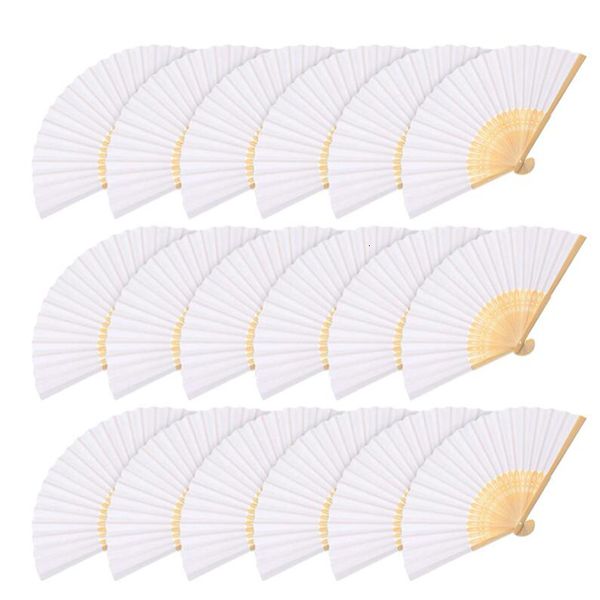 Objetos decorativos Figuritas 2080PCS Ventilador de papel plegable blanco Abanicos de bambú chinos portátiles Regalos de boda para invitados Decoración de la fiesta de cumpleaños Pintura para niños 230701