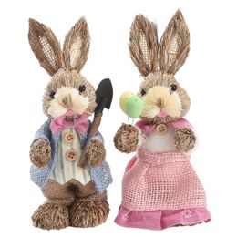 Decoratieve objecten Figurines 2pcs 23 35cm Strowanje Pasen Decor Simulatie Leuk konijn ornament Home Window Decoratie Rekwisieten Kinderen cadeau 230307