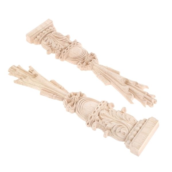 Objetos decorativos Figuras 2pcs 3D Madera en relieve Pilares Calcomanía tallada Esquina Onlay Forma de poste Aplique Marco Puerta Muebles Pared Sin pintar Decoración para el hogar 30cm 220928