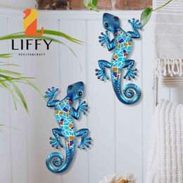 Objets décoratifs Figurines 2Pcs Blue Mosaic Gecko Wall Artwork pour la décoration de la maison Sculpture Statue Mignon Pendentif de Salon Chambre Bureau 230804