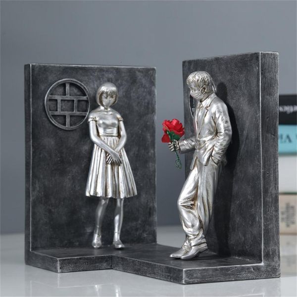 Objets décoratifs Figurines 2 pièces serre-livres en résine Banksy serre-livres étagère 3D Figure moule livres fin Miniature porte-Figurine sujetalibros 230926