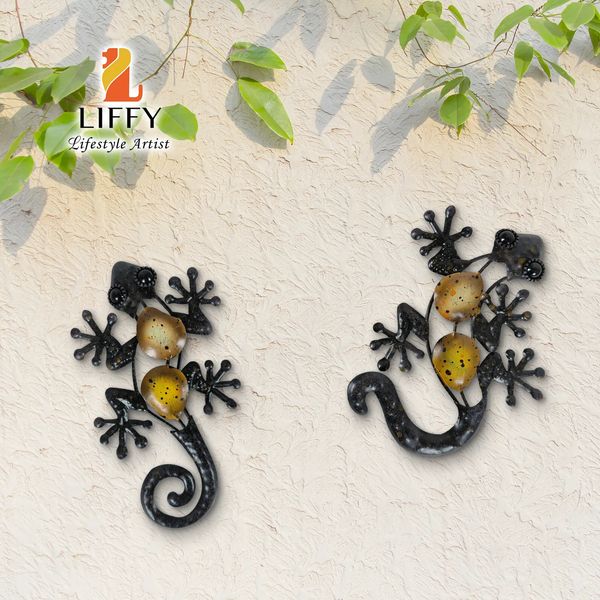 Objetos decorativos Figuras 2 piezas Metal Gecko Decoración de pared para decoración del hogar Estatuas de animales al aire libre Accesorios Esculturas de Jardin Brother 230928