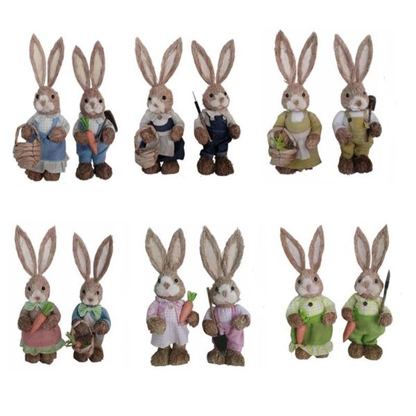 Objets décoratifs Figurines 2Pcs / set 6 Styles Mignon Paille Lapin Lapin Décorations De Pâques Maison De Vacances Jardin Ornement De Mariage P o Props Artisanat 230307