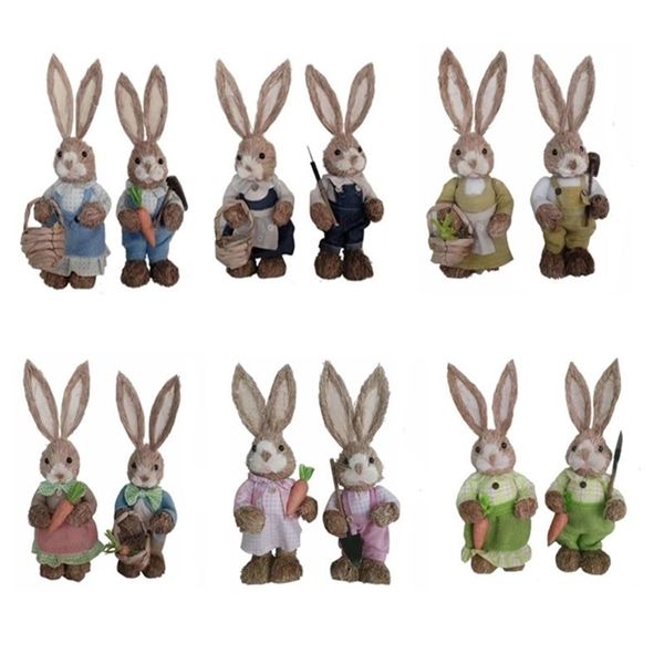 Objets décoratifs Figurines 2pcs / set 6 Styles Mignon Paille Lapin Lapin Décorations De Pâques Maison De Vacances Jardin De Mariage Ornement Po Props Artisanat 220928