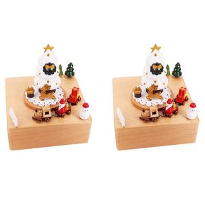 Objets décoratifs Figurines 2X Boîte à musique en bois Père Noël Arbre de Noël Train Année de Noël Rétro Cadeau d'anniversaire Boîtes à musique Décoration d'intérieur 230911