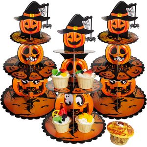 Decoratieve objecten beeldjes 3-laags Halloween Cupcake-standaards Dessertpapier Standhouders Pompoen Diy Cake Craft Rack Dienblad Decoratie 2023 230901