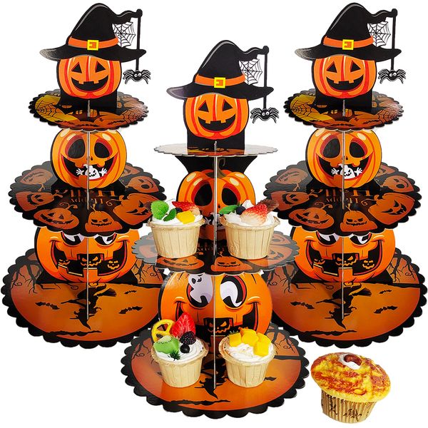 Objets décoratifs Figurines 3 couches Halloween Cupcake Stands Dessert Papier Supports Citrouille Bricolage Gâteau Artisanat Rack Plateau Décoration 2023 230901