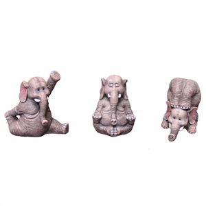 Objets décoratifs Figurines 3 Pcs Creative Yoga Éléphant Figurine Résine 3D Artisanat Animaux Ornement Bureau Décor Sculpture pour Maison Salon Bureau 230626