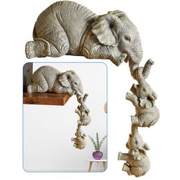 Decoratieve objecten Figurines 3 stuks olifanten moeder hangende 2 baby kawaii geluksdecoratie standbeeld beeldjes hars ambachten huis woonkamer decoraties 230422