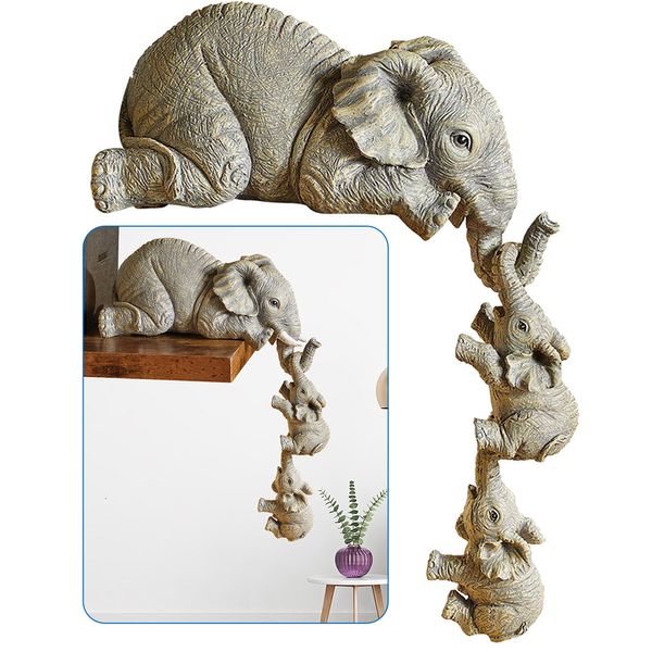 Objets décoratifs Figurines 3 pièces d'éléphant mère suspendue 2 bébé kawaii décoration chanceuse statue figurines résine artisanat maison salon décorations 230508