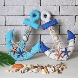 Decoratieve Objecten Beeldjes 33cm Mediterrane Stijl Houten Anker Ornament Nautisch Decor Opknoping Ambachten Thermometer Muur Opknoping Haak DIY Thuis Kamer Decor 230803