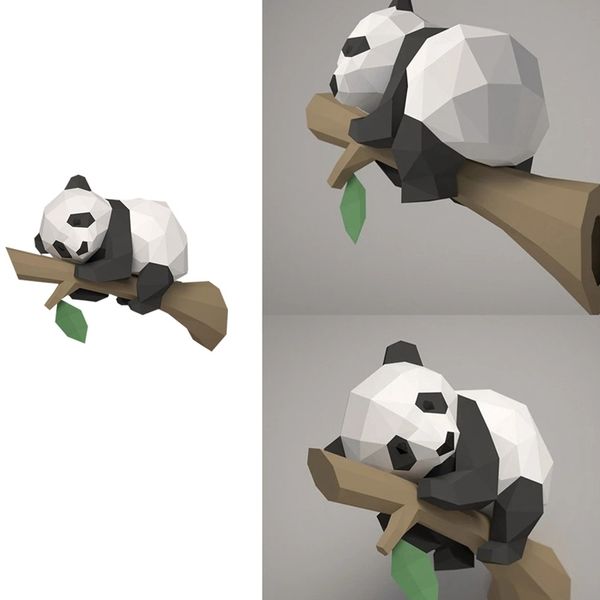 Objets décoratifs Figurines 3D Animal Papier Modèle Panda sur l'arbre Origami géométrique pour la décoration intérieure Décoration murale Jouets éducatifs pour enfants 220928