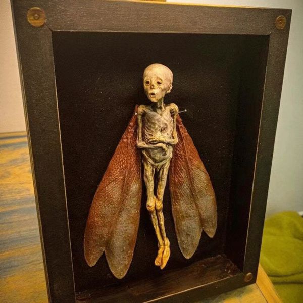 Objets décoratifs Figurines Objets maudits 3D Dead Fairy Shadow Box Taxidermie Spooky Elf Spécimen Halloween Statue Cadres photo Affichage Peinture 230209