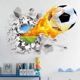 Objets décoratifs Figurines 3D Football autocollant cassé pour enfants salon sport décoration murale autocollants décor à la maison décalcomanies mur Dhbwb
