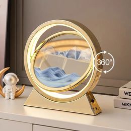 Objets décoratifs Figurines 3D Sablier Lampe LED Sables mouvants Rotation Art Sable Scène Dynamique Salon Décoration Moderne Décor À La Maison Cadeau 230209