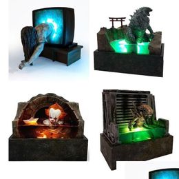 Decoratieve objecten Beeldjes 3D-model Horrorfilm Scpture Verlichte Halloween-decoratie Hars Figuur Ambachtelijke Decoratie Verzamelen Dhc68