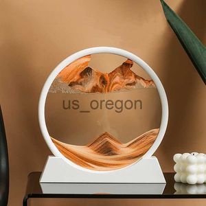 Objets décoratifs Figurines 3D Moving Sand Art Image Round Moving Hourglass 3D Mountain Sandscape Motion Display Sable qui coule Peinture Home Decor Cadeaux